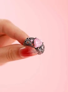 1入組魅力四射方晶鋯石愛心裝飾圓環適合女士適用於訂婚禮物 - 粉色 - 查看 2