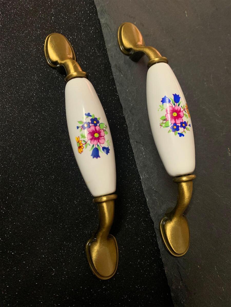 2pcs/set Zinc Alloy Drawer Pull, European Style Flower Pattern Drawer Handle For Home
