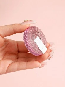 1roll Rhinestone Decor Adhesive Webbing, Baby Pink Plastic Garment Decoration Tape, For DIY - Baby Pink - View 2