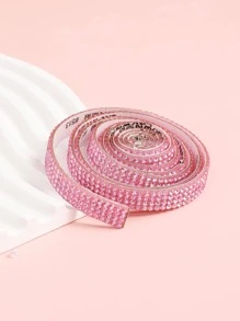 1roll Rhinestone Decor Adhesive Webbing, Baby Pink Plastic Garment Decoration Tape, For DIY - Baby Pink - View 3
