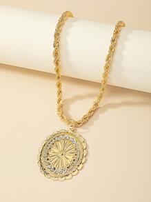 Rhinestone Detail Round Charm Necklace - Yellow Gold - View 2