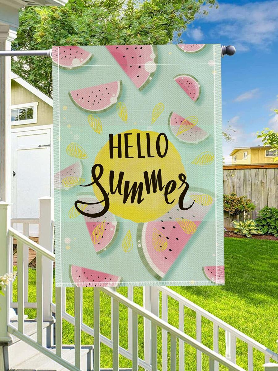 1入組西瓜圖案裝飾字母圖案兩面防水花園旗幟適用於 - 彩色 - 查看 1
