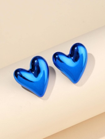 1pair Fashion Simple Heart Stud Earrings For Women For Daily Decoration Valentines
