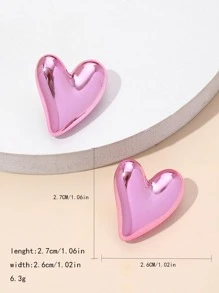 1 đôi bông tai trái tim đơn giản thời trang cho phụ nữ để trang trí hàng ngày - Hồng - Xem 2
