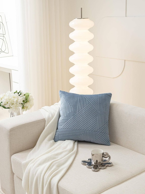 1pc Solid Color Quilted Cushion Cover Without Filler, Baby Blue Polyester Throw Pillow Case, For Sofa