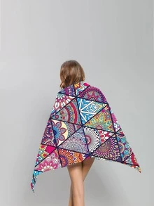 1入組曼陀羅圖案海灘速乾織物浴巾適用於旅行 - 彩色 - 查看 3