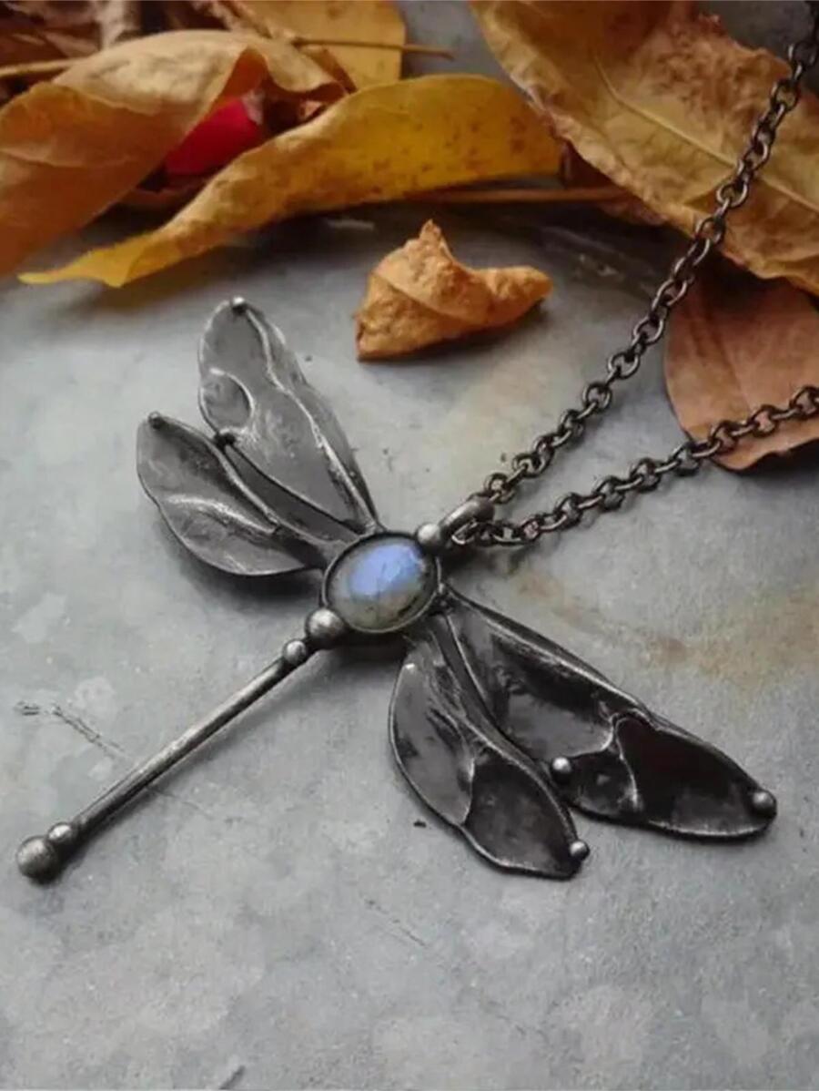 Dragonfly Charm Necklace - Silver - View 1