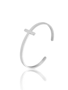 1入組休閒不銹鋼幾何形狀開口手鐲適合女士日常裝飾 - 銀色 - 查看 3