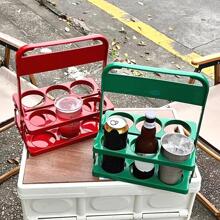 1pc Portable Foldable Drink Holder, Red Plastic Handheld Party Beverage Rack, For Outdoor - Red - View 4