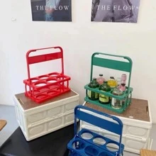 1pc Portable Foldable Drink Holder, Red Plastic Handheld Party Beverage Rack, For Outdoor - Red - View 3