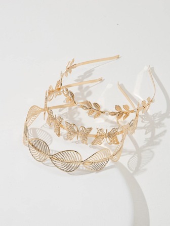3pcs Women Butterfly & Leaf Decor Fashionable Headband For Hair Decoration Boho,Gold Head Piece,Hairband,Hair Hoop Headbands ,Thanksgiving Hair Accessories