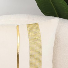 1入組水鑽條紋圖案靠墊套不附帶白色滌綸抱枕適用於客廳 - 白色 - 查看 6