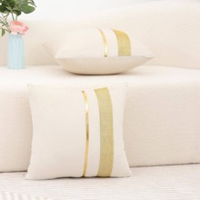 1入組水鑽條紋圖案靠墊套不附帶白色滌綸抱枕適用於客廳 - 白色 - 查看 7