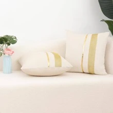 1入組水鑽條紋圖案靠墊套不附帶白色滌綸抱枕適用於客廳 - 白色 - 查看 3