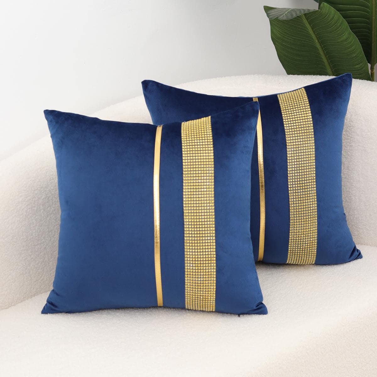 1入組水鑽條紋圖案靠墊套不附帶海軍藍滌綸抱枕適用於客廳 - 藏蓝色 - 查看 1