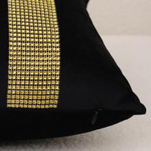 1pc Rhinestone Striped Cushion Cover Without Filler, Black Polyester Throw Pillow Cover, For Sofa, Living Room - Black - View 3