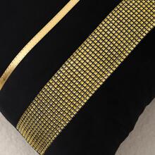 1pc Rhinestone Striped Cushion Cover Without Filler, Black Polyester Throw Pillow Cover, For Sofa, Living Room - Black - View 5