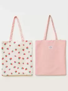 草莓圖案購物袋粉色的大容量時尚 - 粉色 - 查看 1