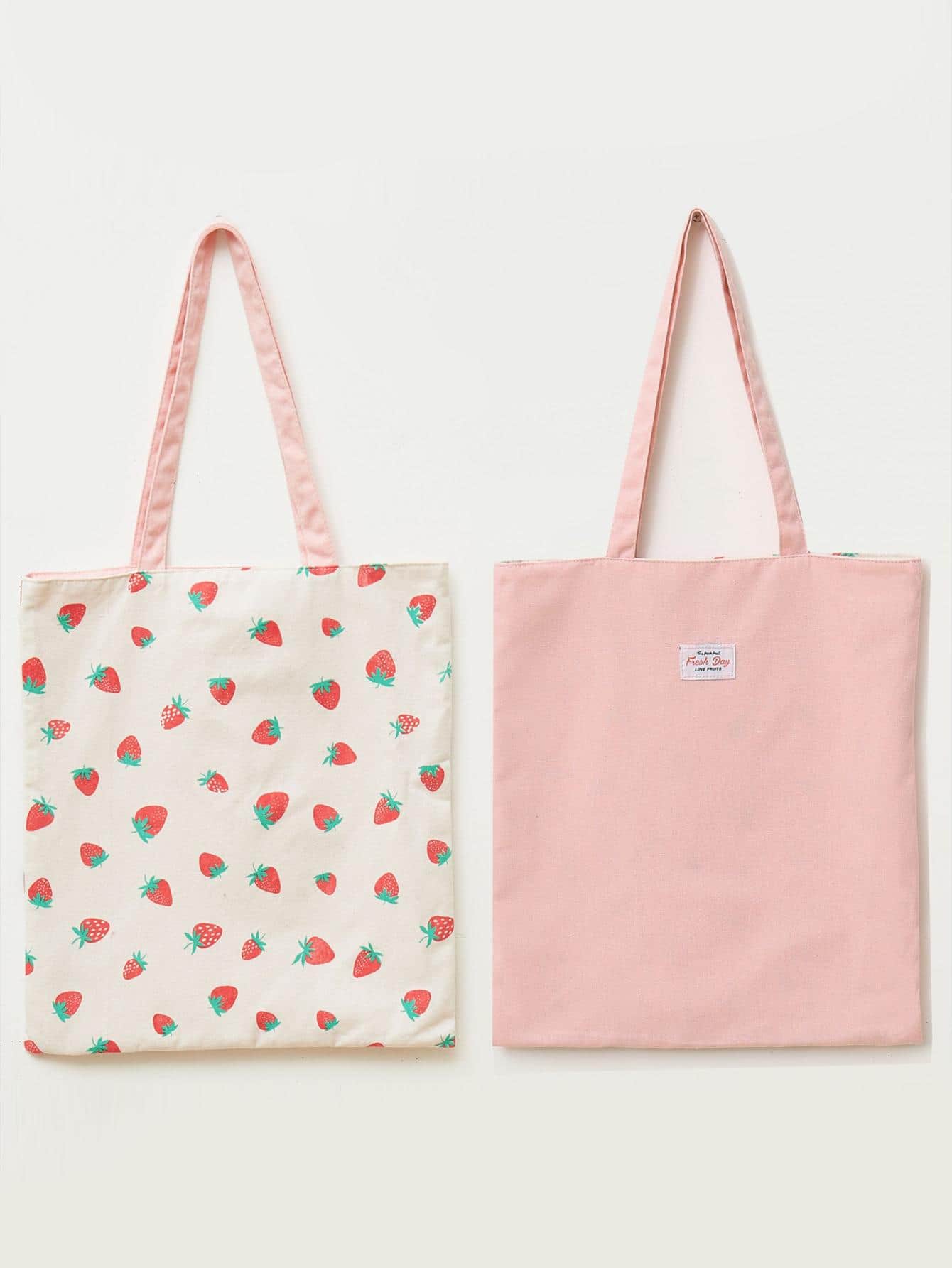 草莓圖案購物袋粉色的大容量時尚 - 粉色 - 查看 1