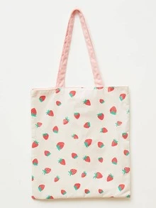 草莓圖案購物袋粉色的大容量時尚 - 粉色 - 查看 3