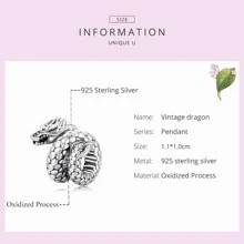 WOSTU 1pc 925 Sterling Silver Snake Vintage Dragon Charm Bead Pendant Fit Original Bracelet Necklace For Women Jewelry - Silver - View 6
