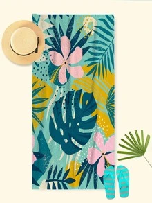 1入組熱帶印花葉子圖案海灘現代超細纖維浴巾適用於旅行 - 彩色 - 查看 3