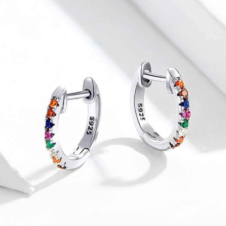 1 Cầu Vồng Bông Tai Nữ Bạc 925 Vòm Nhiều Màu Sắc Đính Đá Cubic Zirconia Sáng Pha Lê Bông Tai Nữ Mỹ Món Quà Trang Sức 3 Màu