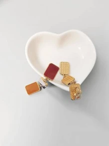 1 Cặp Thời Trang Hợp Kim Kẽm Màu Khối Vuông Trang Trí Kẹp Trên Bông Tai Nữ Cho Quà Tặng - Nhiều màu - Xem 3