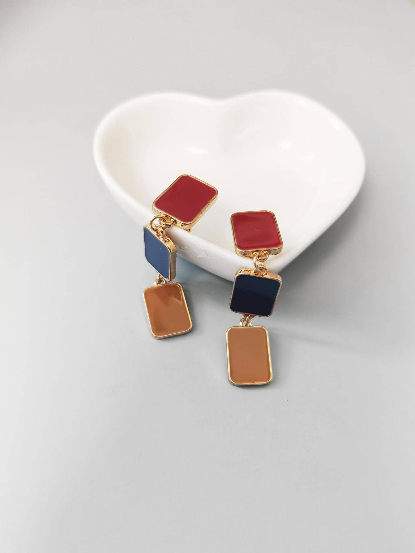 1 Cặp Thời Trang Hợp Kim Kẽm Màu Khối Vuông Trang Trí Kẹp Trên Bông Tai Nữ Cho Quà Tặng - Nhiều màu - Xem 1