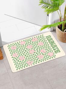 1 件绿色方块和粉色花朵图案门垫，现代涤纶门垫，适合客厅和卧室，四季浴室厨房装饰 - 彩色 - 查看 3