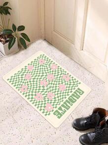 1 件绿色方块和粉色花朵图案门垫，现代涤纶门垫，适合客厅和卧室，四季浴室厨房装饰 - 彩色 - 查看 4