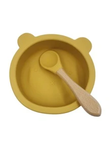 1pc Kids Cartoon Bear Shaped Bowl With Spoon