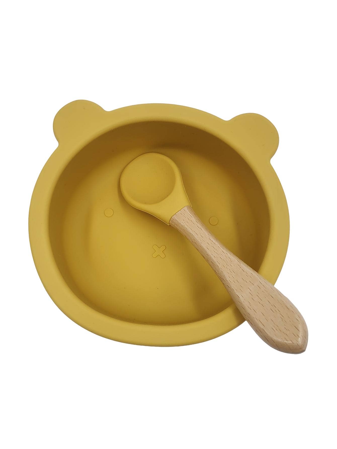 1pc Kids Cartoon Bear Shaped Bowl With Spoon