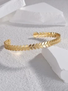 1入組時尚不銹鋼麥穗設計開口手鐲適合女士適用於度假 - 金色 - 查看 3