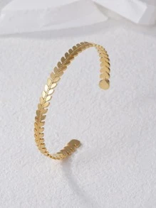 1入組時尚不銹鋼麥穗設計開口手鐲適合女士適用於度假 - 金色 - 查看 1