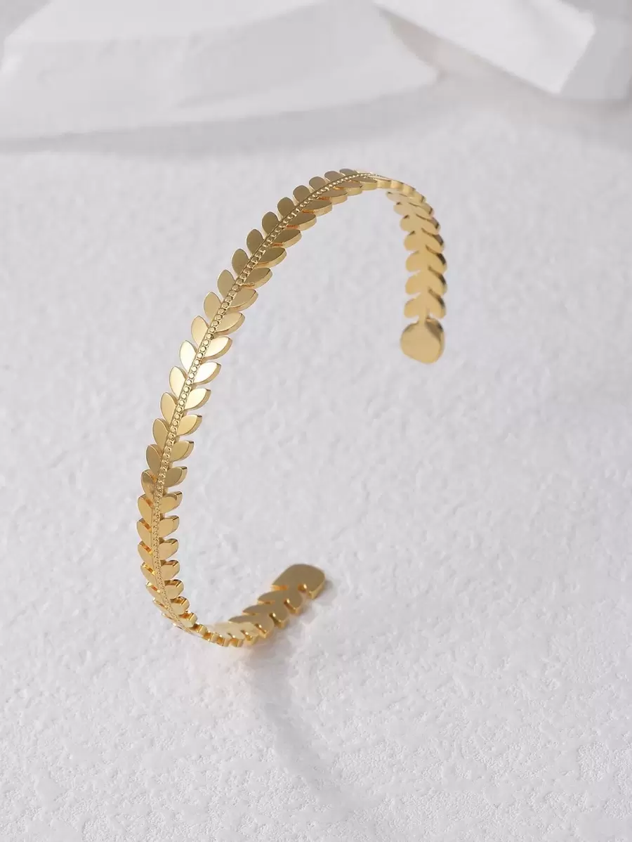 1入組時尚不銹鋼麥穗設計開口手鐲適合女士適用於度假 - 金色 - 查看 1