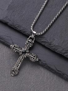 1入組復古交叉頭骨設計吊墜項鍊適合男士日常裝飾,適用於首飾類禮品和派對 - 復古銀色 - 查看 3