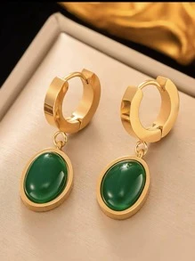 1雙時尚不銹鋼橢圓形耳墜適合女士日常裝飾