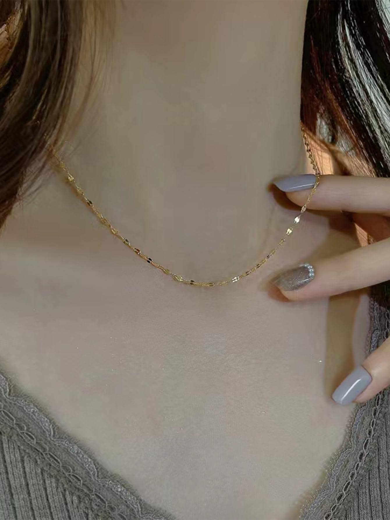 Nooxian 1入組時尚不銹鋼極簡風格項鍊適合女士日常裝飾 - 金黃色 - 查看 1