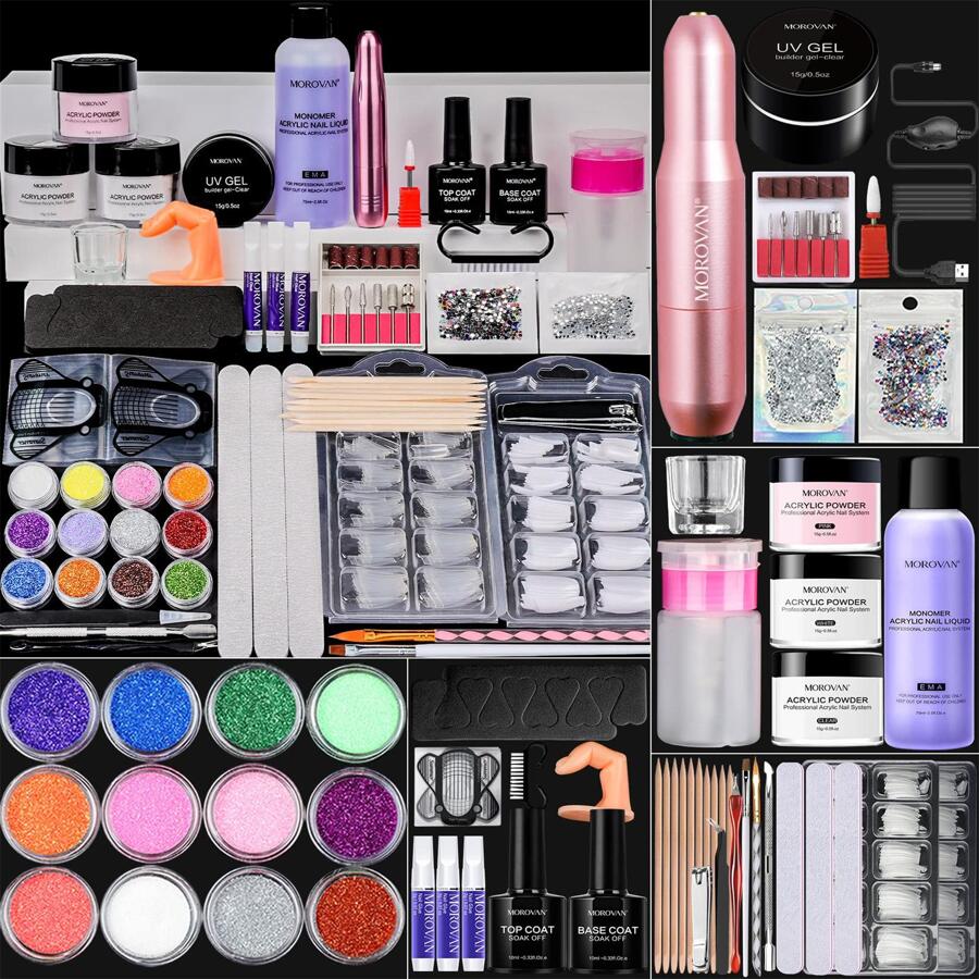 Morovan Acrylic Nail Kit With Drill - Glitter Acrylic Powder And Liquid Monomer Starter Nail Kit With Everything Professional Acrylic Nail Kits Set For Beginners For Nail Art Extension Valentines - 彩色 - 查看 1