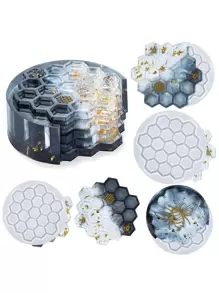 4 pièces Ensemble de moules en résine pour dessous de verre en nid d'abeille, moule en silicone pour dessous de verre en résine époxy avec boîte de rangement, moule de coulée de résine pour dessous de verre en nid d'abeille, moule en résine époxy pour artisanat DIY, dessous de verre, décoration d'intérieur - Blanc - Voir 1