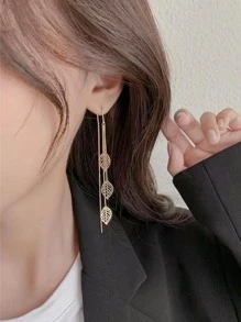 1 Cặp bông tai tua rua hình lá rỗng thời trang dành cho nữ, móc bông tai dài thanh lịch cá nhân hóa, thích hợp cho tiệc tùng - Vàng - Xem 3