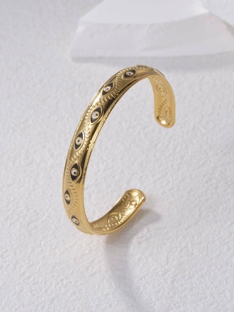 1pc Fashion Stainless Steel Eye Decor Cuff Bangle For Women For Daily Decoration