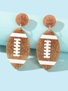 Pendientes largos brillante rugby - Marrón - Ver 1