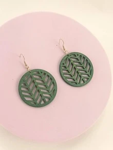 1pair Fashion Hollow Out Round Drop Earrings For Women For Daily Decoration - Green - View 1