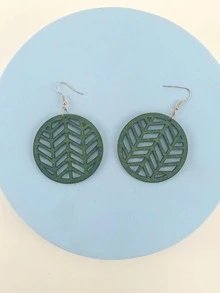 1pair Fashion Hollow Out Round Drop Earrings For Women For Daily Decoration - Green - View 4