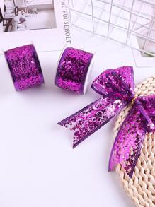 1roll Sequin Decor Gift Wrapping Ribbon, Purple Polyester Garment Decoration Webbing, For DIY