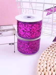 1roll Sequin Decor Gift Wrapping Ribbon, Purple Polyester Garment Decoration Webbing, For DIY