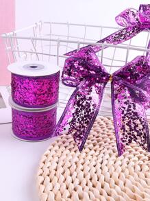 1roll Sequin Decor Gift Wrapping Ribbon, Purple Polyester Garment Decoration Webbing, For DIY