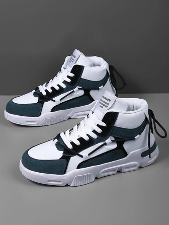 Men Colorblock Lace-up Front Sneakers, Sporty Sneakers